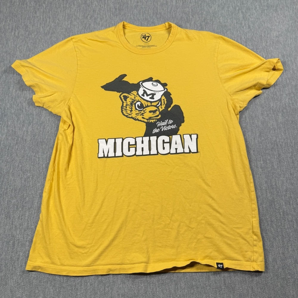 47 Shirt Men's Large Yellow Michigan Wolverines Hail To The Victors College Te